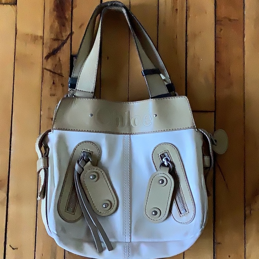 Chloe waxed canvas and leather handbag white & tan